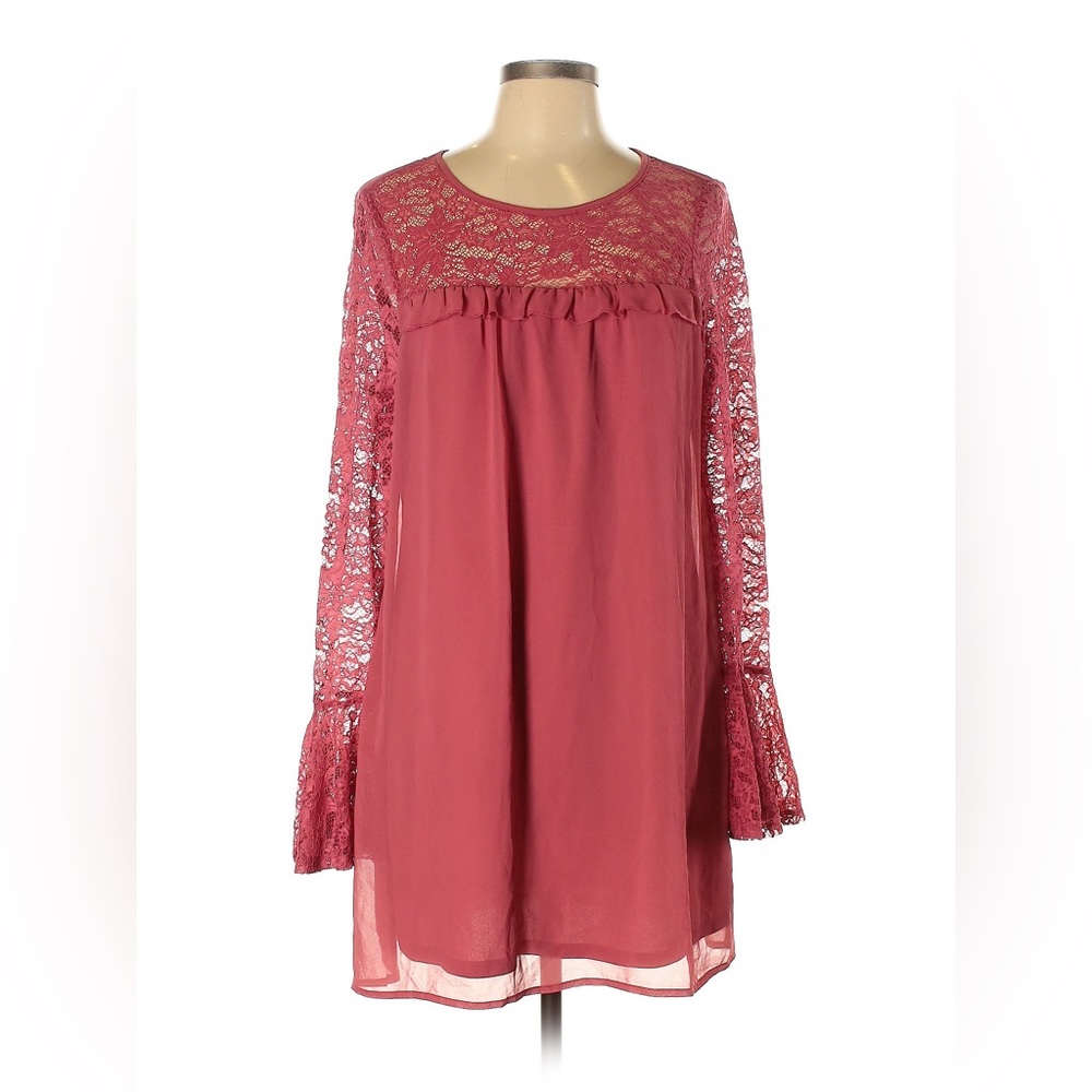 Coquette Shift Dress Dark Blush Lacy Sleeves Sz L